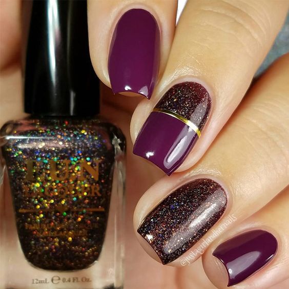 unhas, esmaltes e nail art de inverno bordo e glitter